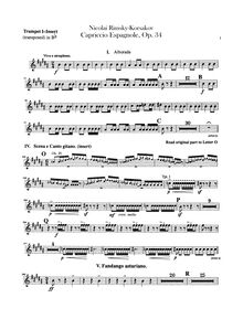Partition trompette 1, 2 (B♭ - transposed), Spanish Capriccio, Каприччио на испанские темы ; Испанское каприччио ; Capriccio espagnol ; Capriccio on Spanish Themes