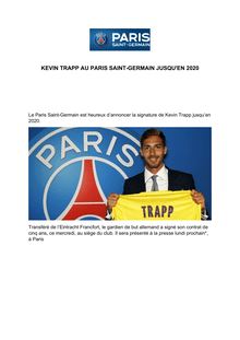 PSG : Kevin Trapp au PSG jusqu en 2020