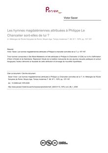 Les hymnes magdaléniennes attribuées à Philippe Le Chancelier sont-elles de lui ? - article ; n°1 ; vol.88, pg 157-197