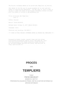 Le procès des Templiers - Tome II.