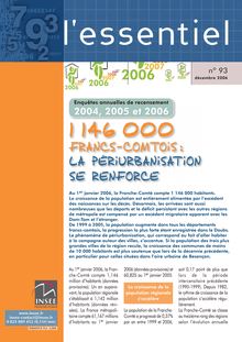 1 146 000 Francs-Comtois : la périurbanisation se renforce -  enquêtes annuelles de recensement : 2004, 2005 et 2006