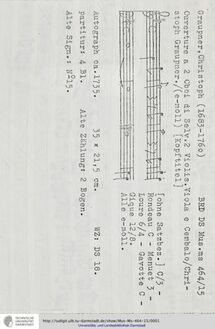 Partition complète, Ouverture en E minor, GWV 442, E minor, Graupner, Christoph