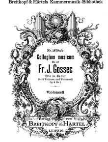 Partition de violoncelle, Six trios, Gossec, François Joseph