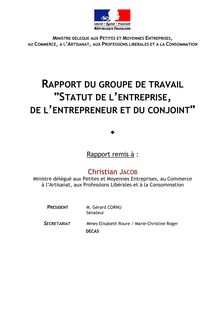 Rapport du groupe de travail Statut de l entreprise, de l entrepreneur et du conjoint