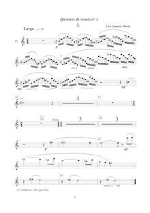 Partition flûte, Quinteto de viento No.1, Marín García, Luis Ignacio par Luis Ignacio Marín García