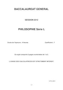 Sujet de philosophie du baccalauréat 2012 (série L)