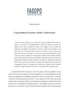 L&#39;enjeu politique de la mémoire coloniale : le débat français
