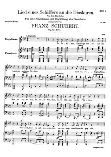 Partition complète, Lied eines Schiffers an die Dioskuren, D.360 (Op.65 No.1)