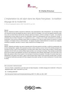 L implantation du ski alpin dans les Alpes françaises : la tradition étayage de la modernité - article ; n°4 ; vol.88, pg 9-20