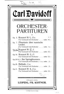 Partition complète, violoncelle Concerto No.2, A minor, Davydov, Karl