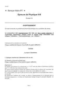 Physique II-B 2001 Classe Prepa PT Banque Filière PT