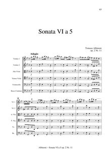Partition , Sonata VI en G minor (includes partition compléte without clavecin), Sei Sinfonie e Sei concerts a Cinque, Op.2