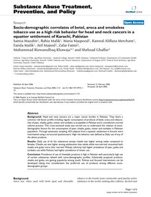 Socio-demographic correlates of betel, areca and smokeless tobacco use as a high risk behavior for head and neck cancers in a squatter settlement of Karachi, Pakistan