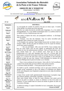 LE CANARD DU 91 Association Nationale des Retraités de la Poste et ...