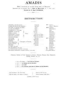 Partition complète, Amadis, Opéra légendaire en quatre actes, Massenet, Jules
