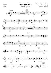 Partition cor 1/2 (en D), Symphony No.7 en D major, D major, Mozart, Wolfgang Amadeus