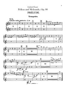 Partition trompette 1/2 (F), Pelléas et Mélisande , Op.80, Fauré, Gabriel