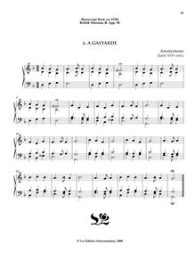 Partition , A Galyarde, 10 pièces pour pour Virginals ou orgue from pour anglais Renaissance