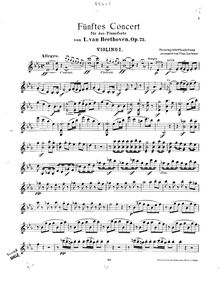 Partition violon 1, Piano Concerto No.5, Emperor, E♭ Major, Beethoven, Ludwig van