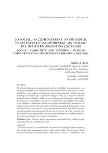 Lo social, lo comunitario y lo individual en las estrategias de prevención “social” del delito en Argentina (2003-2008) (“Social”, “community” and “individual” in social crime prevention strategies in Argentina (2003-2008))