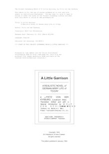 A Little Garrison - A Realistic Novel of German Army Life of To-day