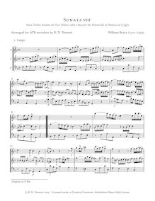 Partition Sonata No.8, 12 sonates pour 2 violons avec a basse pour pour violoncelle ou Harpsicord par William Boyce