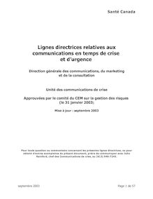 Lignes directrices relatives aux communications en temps de crise ...