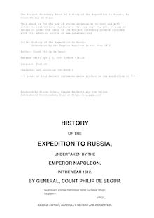 History of the Expedition to Russia - Undertaken by the Emperor Napoleon in the Year 1812