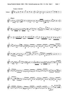 Partition violons I, Concerto Grosso en B-flat major, HWV 314, G major