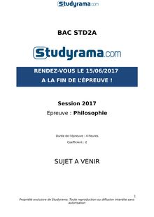 Sujet Bac STD2A 2017 - Philosophie