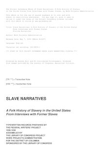 Slave Narratives: a Folk History of Slavery in the United States - From Interviews with Former Slaves - Florida Narratives