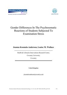 Gender Differences In The Psychosomatic Reactions of Students Subjected To Examination Stress (Diferencias de género en las reacciones psicosomáticas de los estudiantes afectados por el estrés de los exámenes)