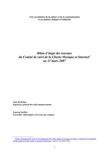 Bilan d étape des travaux du Comité de suivi de la Charte Musique et Internet au 21 mars 2007