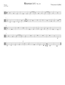 Partition Tenor2 viole de gambe, alto clef, Intavolature de lauto, madrigali e ricercare par Vincenzo Galilei