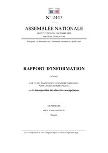 Rapport d information déposé par la Délégation de l Assemblée nationale pour l Union européenne sur la transposition des directives européennes