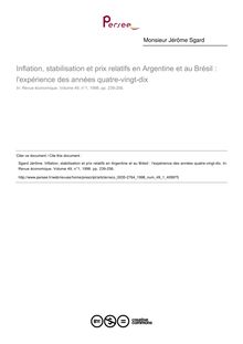 Inflation, stabilisation et prix relatifs en Argentine et au Brésil : l expérience des années quatre-vingt-dix - article ; n°1 ; vol.49, pg 239-256