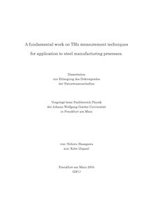 A fundamental work on THz measurement techniques for application to steel manufacturing processes [Elektronische Ressource] / von Noboru Hasegawa