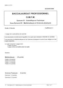 Bacpro outillage mathematiques et sciences physiques 2004