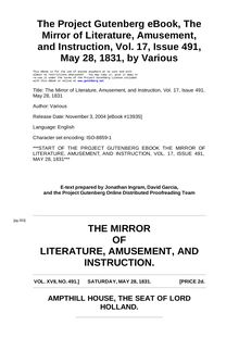 The Mirror of Literature, Amusement, and Instruction - Volume 17, No. 491, May 28, 1831