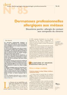 TA 85 - dmt Dermatoses professionnelles allergiques aux métaux