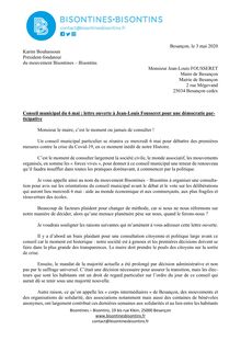 Conseil municipal du 6 mai à Besançon : lettre ouverte au maire