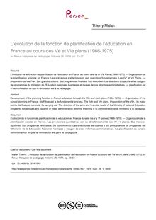 L’évolution de la fonction de planification de l’éducation en France au cours des Ve et Vie plans (1966-1975) - article ; n°1 ; vol.26, pg 23-37
