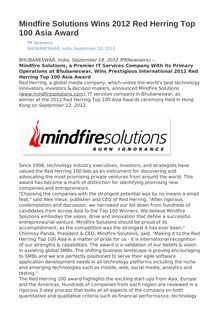 Mindfire Solutions Wins 2012 Red Herring Top 100 Asia Award
