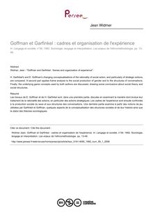 Goffman et Garfinkel : cadres et organisation de l expérience - article ; n°1 ; vol.59, pg 13-46