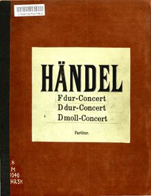 Partition couverture couleur, Concerto Grosso en D major, HWV 323 par George Frideric Handel