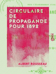 Circulaire de propagande pour 1892 - Pour l établissement d une union méditerranéenne