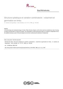 Structure syllabique et variation combinatoire : voisement et gemination en limbu  - article ; n°2 ; vol.15, pg 193-204