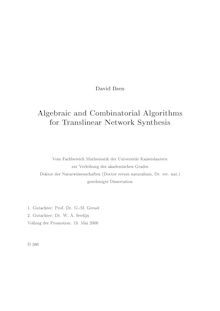 Algebraic and combinatorial algorithms for translinear network synthesis [Elektronische Ressource] / David Ilsen