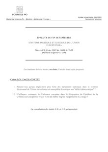 Système politique et juridique de l Union européenne 2005 Master Métiers de l Europe IEP Paris - Sciences Po Paris