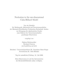 Nucleation in the one-dimensional Cahn-Hilliard Model [Elektronische Ressource] / vorgelegt von Bernhard Gawron